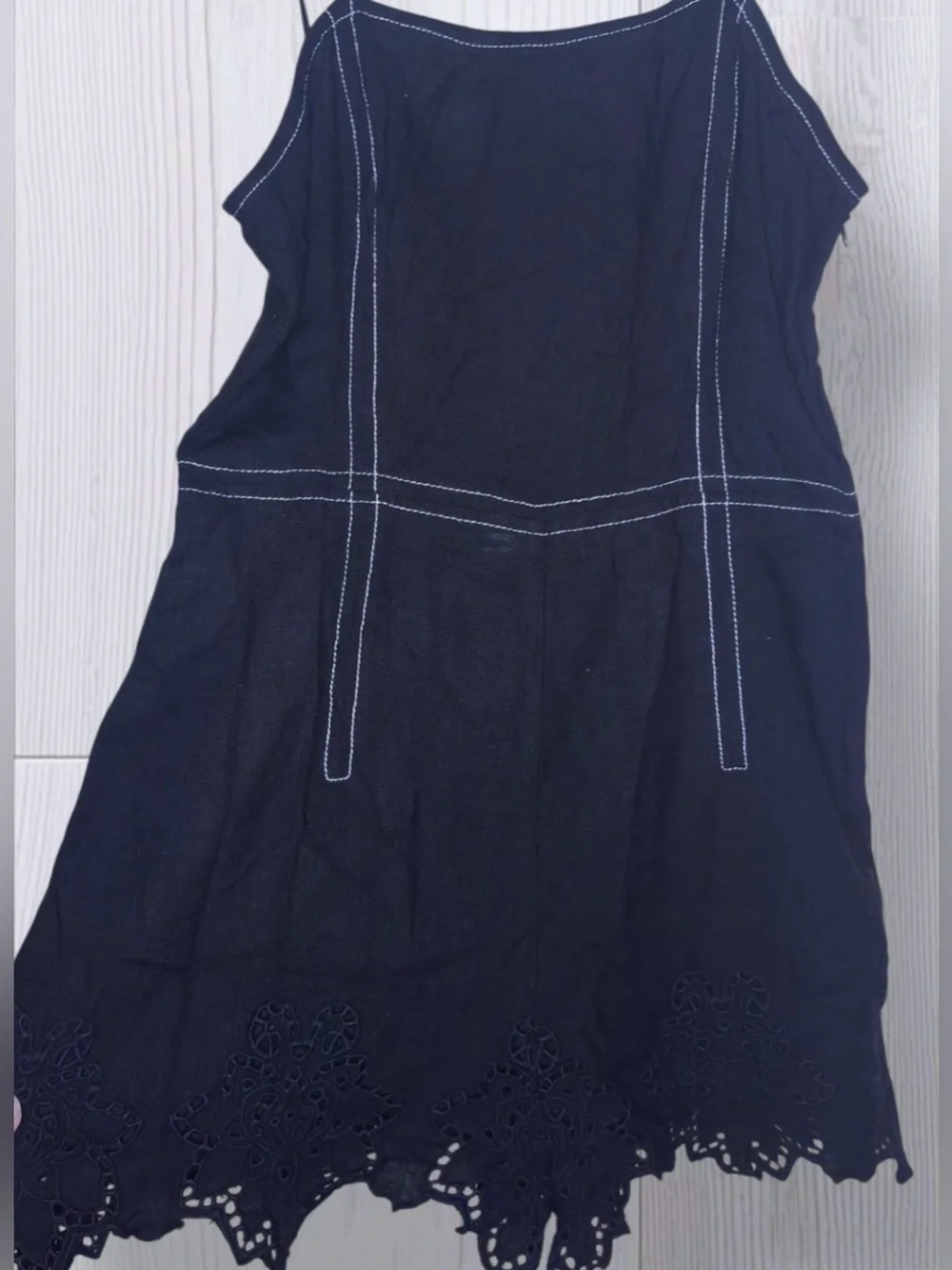 ZARA Black Eyelet Lace Scalloped Hem Romper | Contrast Stitching
